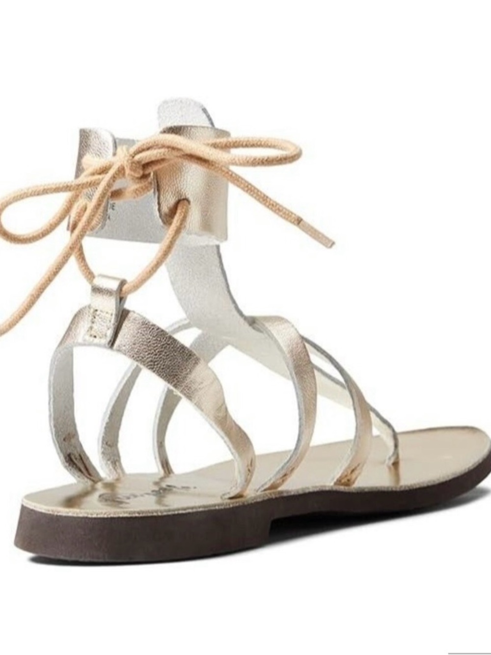 New! Free People Vacation Day Metallic Gold Leather Ankle-Strap Sandals Size 10 - Picture 6 of 12